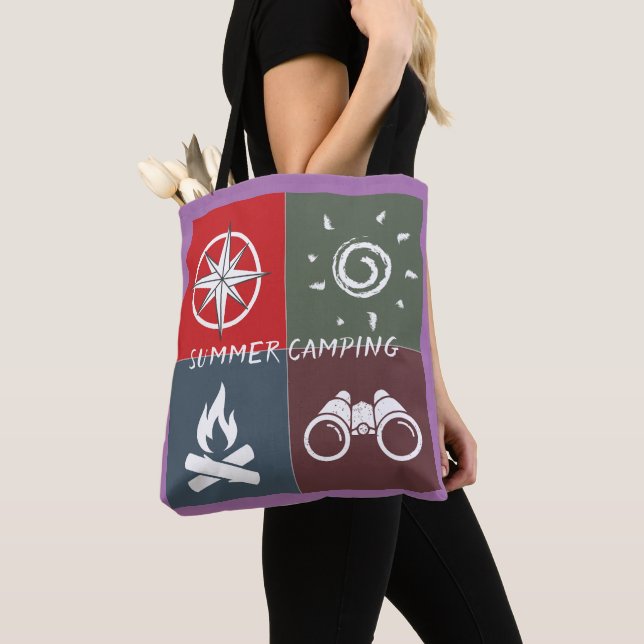 Monogram cute retro Summer camping Tote Bag (Close Up)