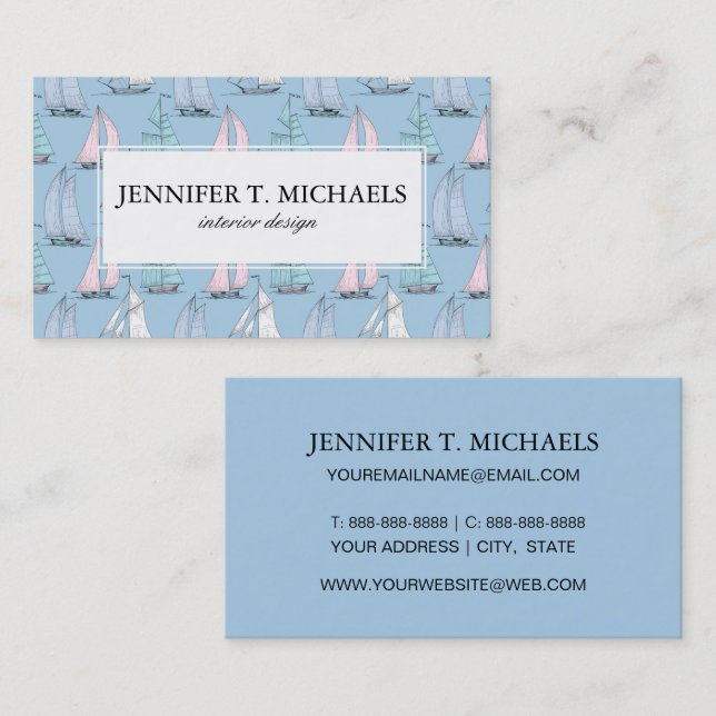 Monogram Cute Sailboat Pattern 1 Business Card (Front/Back)