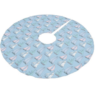Monogram Cute Sailboat Pattern Brushed Polyester Tree Skirt
