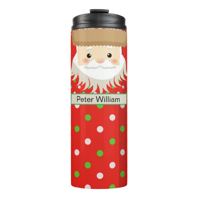 Monogram Cute Santa Celebrating Christmas Thermal Tumbler (Front)