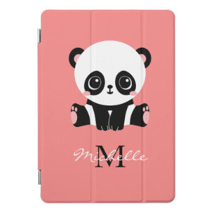Monogram Cute Sitting Panda Personalised iPad Pro Cover