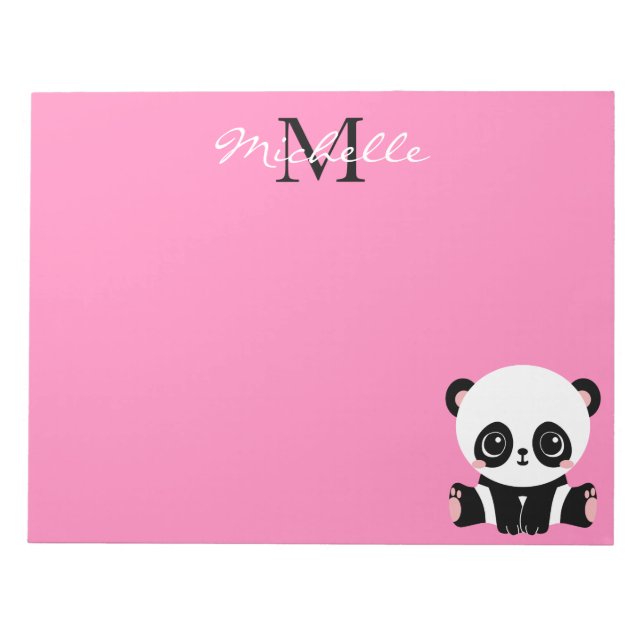 Monogram Cute Sitting Panda Personalised Pink Notepad (Front)