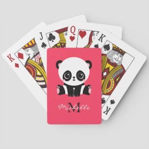 Monogram Cute Sitting Panda Personalised Pink Playing Cards