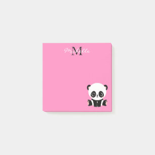Monogram Cute Sitting Panda Personalised Pink Post-it Notes