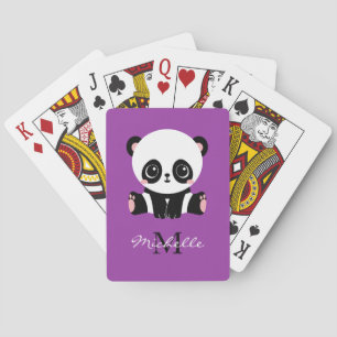 Monogram Cute Sitting Panda Personalised Purple Playing Cards
