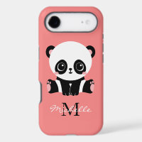Monogram Cute Sitting Panda Personalised Salmon