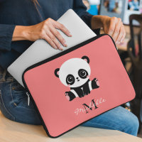 Monogram Cute Sitting Panda Personalised Salmon