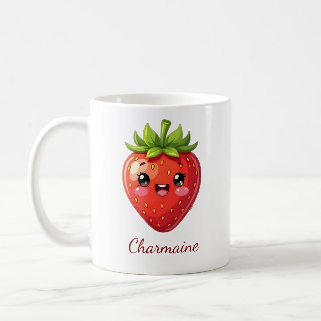 Monogram cute strawberry kawaii coffee mug (Left)
