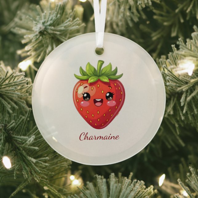Monogram cute strawberry kawaii glass tree decoration (Insitu)