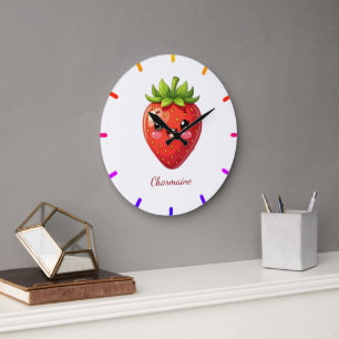 Monogram cute strawberry kawaii large clock