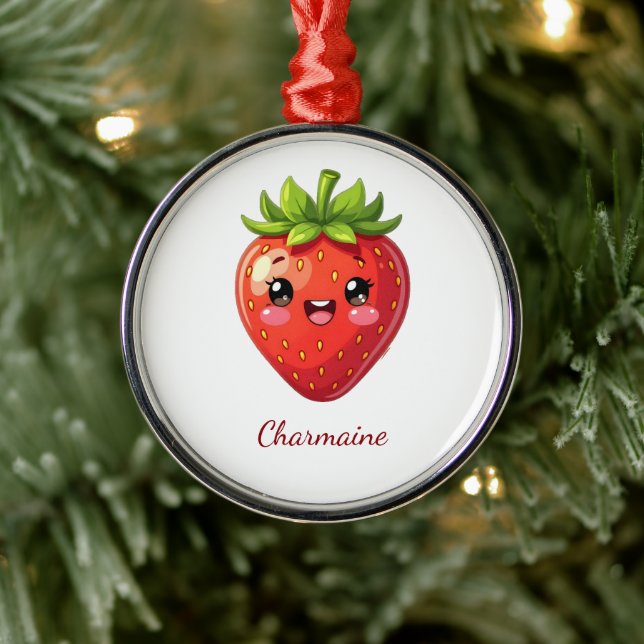 Monogram cute strawberry kawaii metal ornament (Tree)