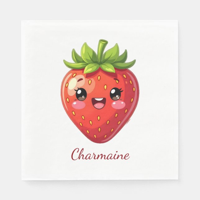 Monogram cute strawberry kawaii napkin (Front)