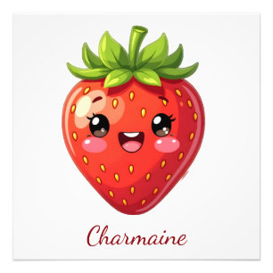 Monogram cute strawberry kawaii photo print