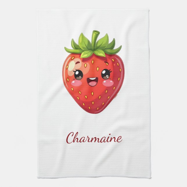 Monogram cute strawberry kawaii tea towel (Vertical)