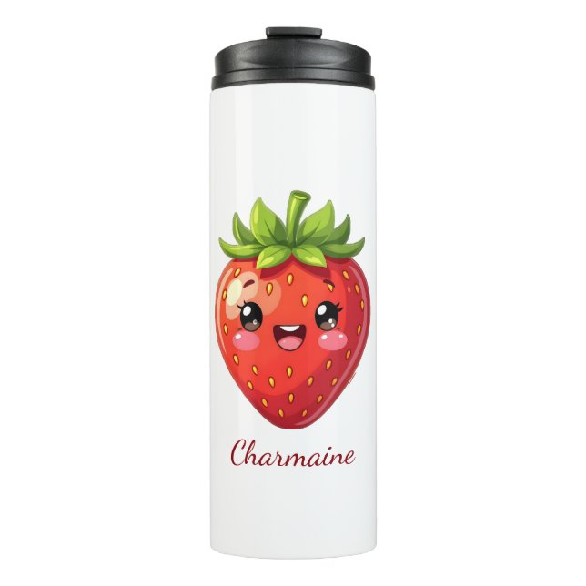 Monogram cute strawberry kawaii thermal tumbler (Front)