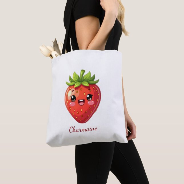 Monogram cute strawberry kawaii tote bag (Close Up)