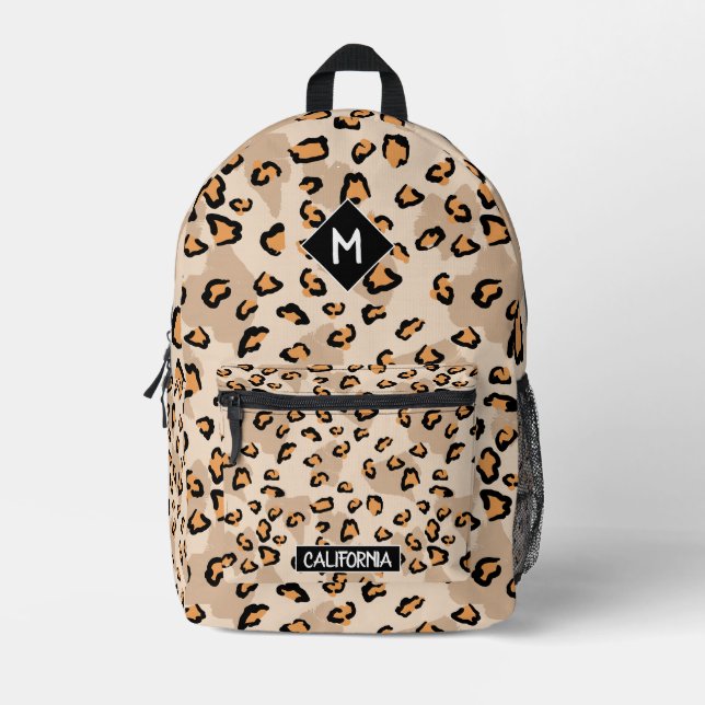 Monogram cute stylish wildlife Cheetah pattern Printed Backpack (Front)