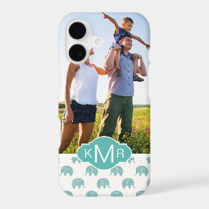 Monogram Cute Teal Elephant Pattern