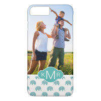 Monogram | Cute Teal Elephant Pattern