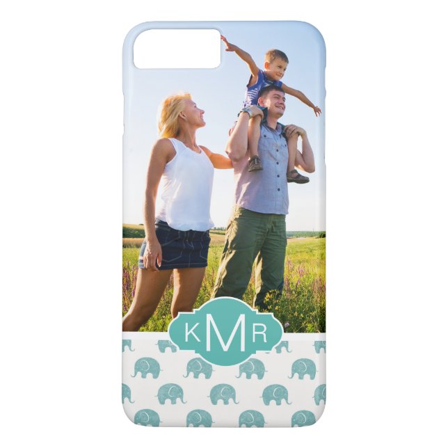 Monogram | Cute Teal  Elephant Pattern Case-Mate iPhone Case (Back)