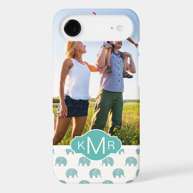 Monogram | Cute Teal  Elephant Pattern Case-Mate iPhone Case (Back)