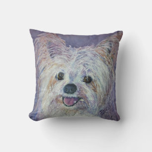 MONOGRAM CUTE WHITE YORKIE MIX CUSHION
