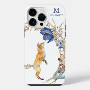 Monogram Cute Woodland Fox Watercolor Floral Name iPhone 14 Pro Max Case