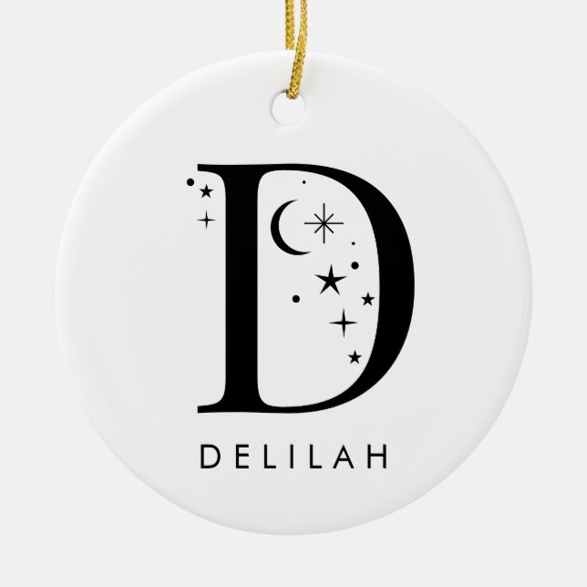 Monogram D Celestial Name  Ceramic Ornament (Front)