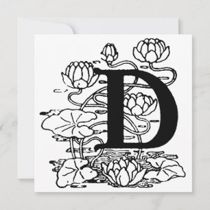 Monogram D Initial Black and White Floral Pattern
