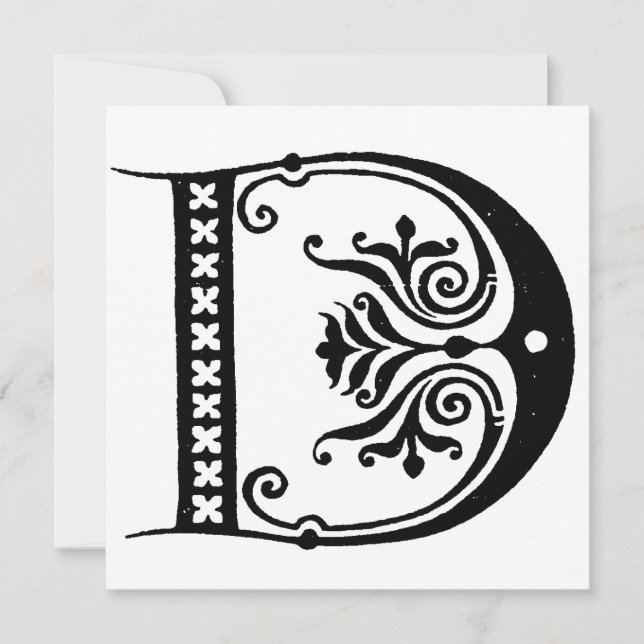 Monogram D Initial Black and White Floral Pattern (Front)