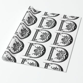 Monogram D Initial Black and White Floral Pattern Wrapping Paper