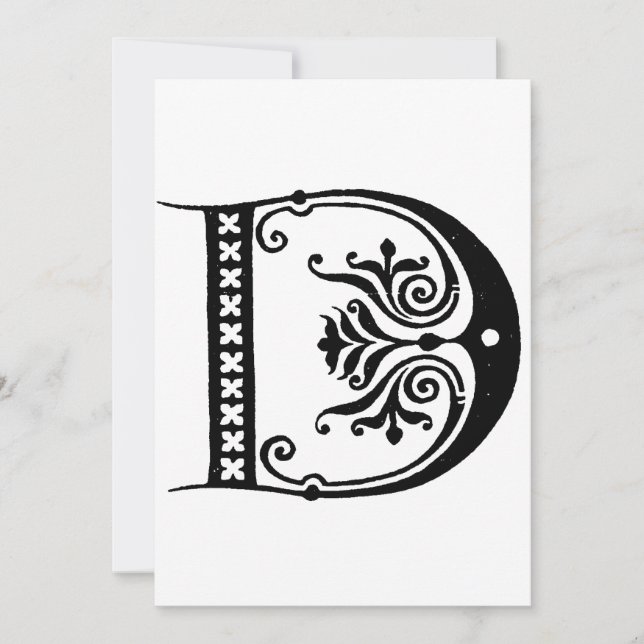 Monogram D Initial Black and White Holiday Card (Front)