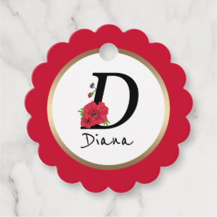 Monogram D, letter D, flowers, monogram Favour Tags