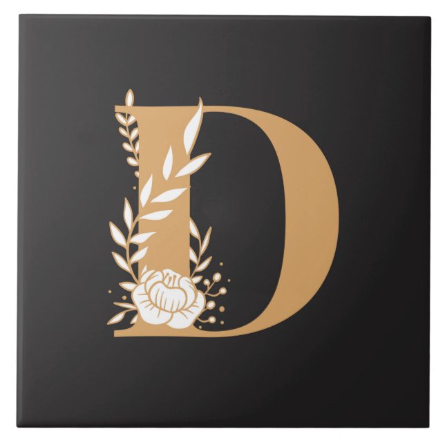 Monogram D pretty floral pattern Ceramic Tile (Front)