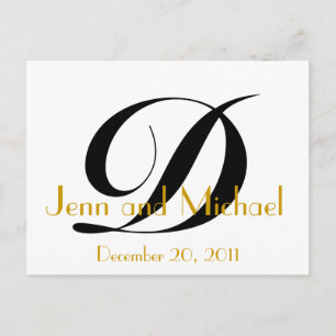 Monogram D Save the Date Card Gold Black White