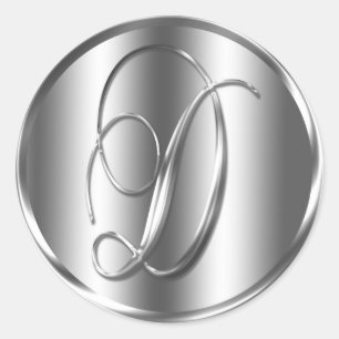 Monogram D Silver Colour Wedding Invitation Holida Classic Round Sticker