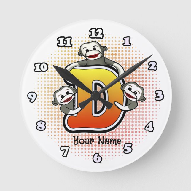 Monogram D Sock Monkey clock (Front)