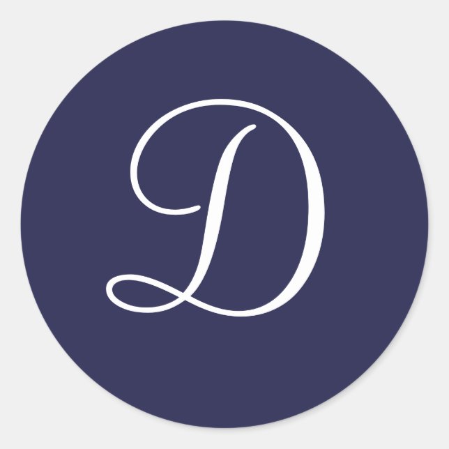 Monogram D, White on Navy Blue,  Classic Round Sticker (Front)