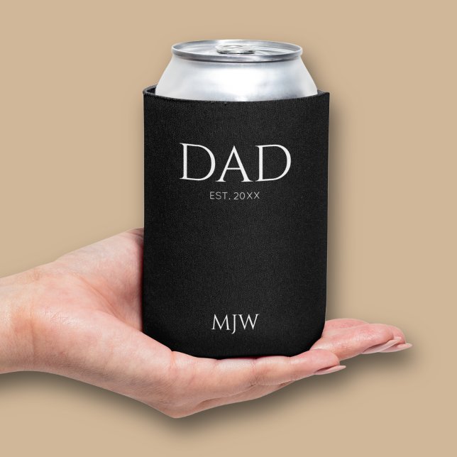 Monogram Dad Est Modern Black Can Cooler (Personaslized can cooler for dad gift)
