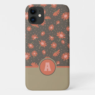Monogram Daisies Coral Pink Floral Pattern  iPhone 11 Case