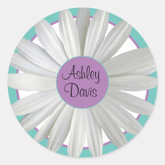 Monogram Daisy Classic Round Sticker (Front)