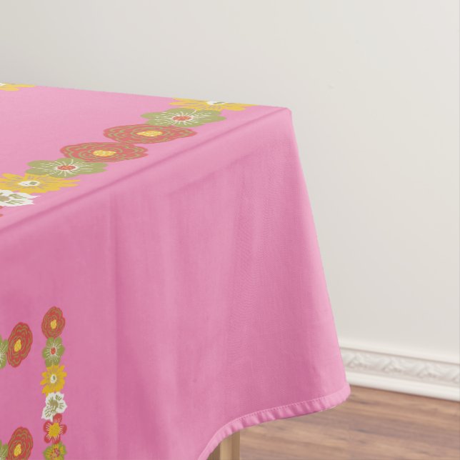 Monogram  Daisy Floral Love Pink Tablecloth (In Situ)