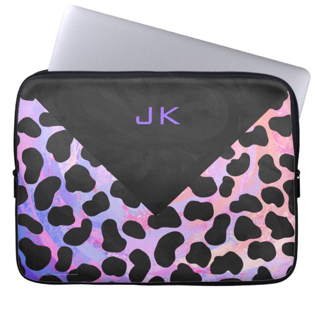 Monogram Dalmatian Black and Pink Laptop Sleeve (Front)