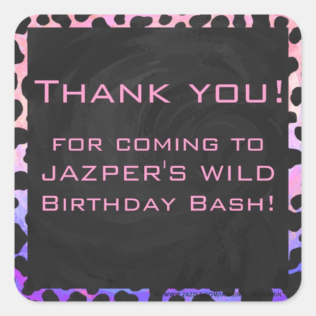 Monogram Dalmatian Black and Pink Square Sticker (Front)