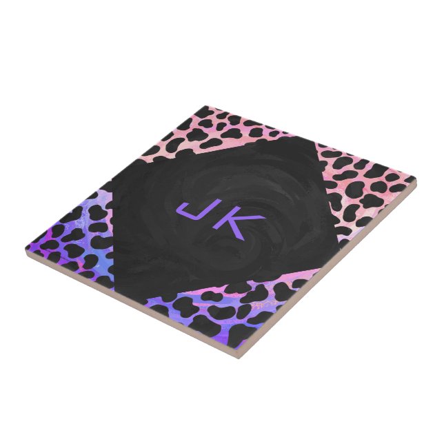 Monogram Dalmatian Black and Pink Tile (Side)