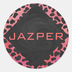 Monogram Dalmatian Black and Red Classic Round Sticker