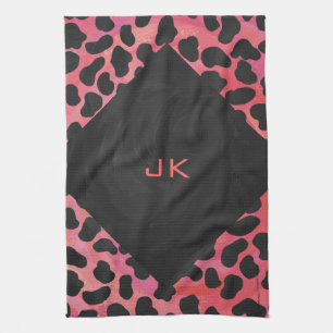 Monogram Dalmatian Black and Red Tea Towel