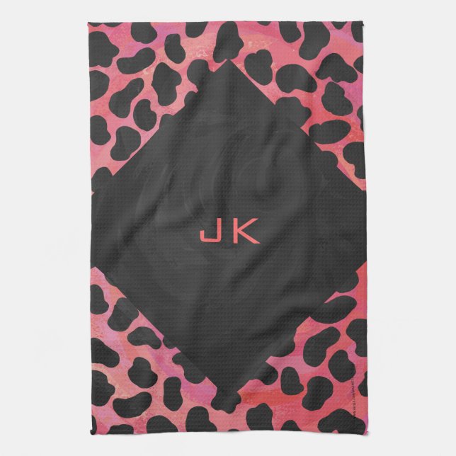 Monogram Dalmatian Black and Red Tea Towel (Vertical)