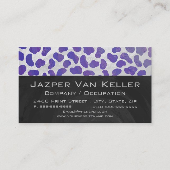 Monogram Dalmatian Purple and White Print Business Card (Front)