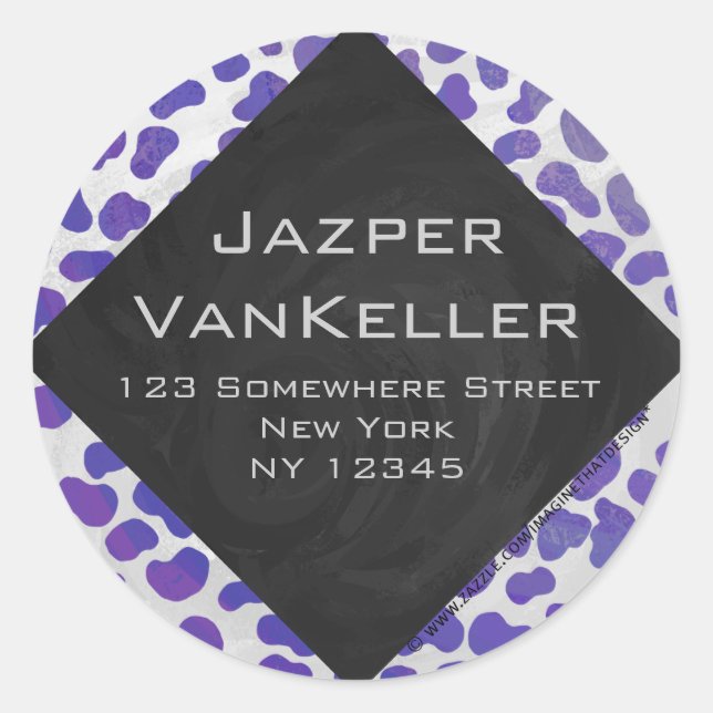 Monogram Dalmatian Purple and White Print Classic Round Sticker (Front)